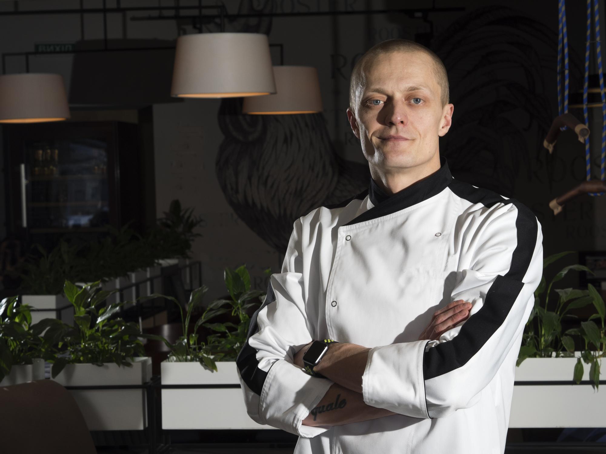 Chef portrait with modern kitchen background